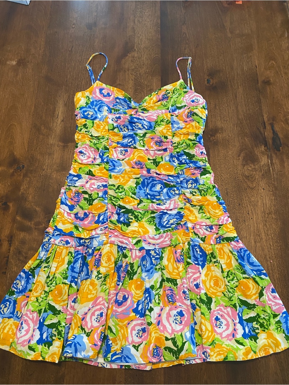 Zara Multicolor Floral Mini Dress — Yellow, Blue, Pink, Green